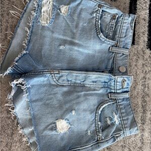 Reformation Light Blue Distressed Jean Shorts